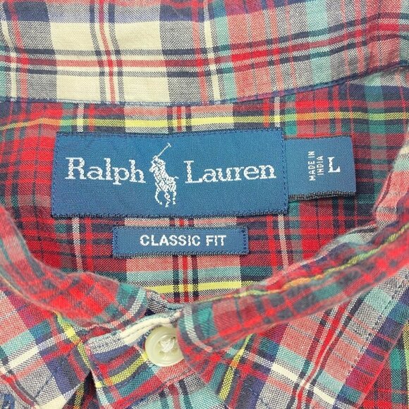 Ralph Lauren Men’s Classic Fit Short Sleeve Red Plaid Button Down Shirt Size L - Picture 8 of 9